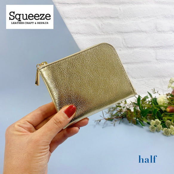 うすマチで使いやすいハーフ財布 牛革 箔押し