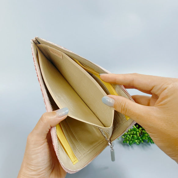 薄くて軽いL字長財布  24枚カードポケット  エナメルローズ