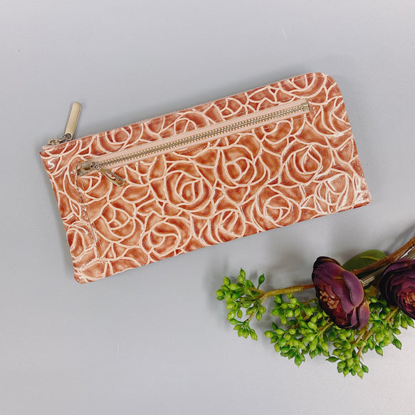 薄くて軽いL字長財布  24枚カードポケット  エナメルローズ