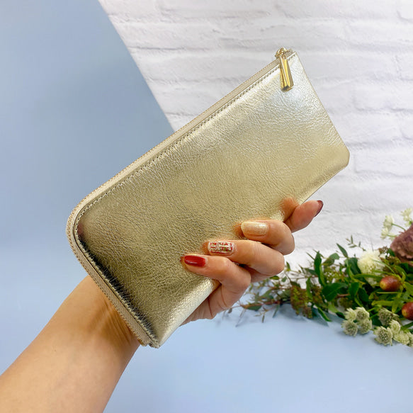 薄くて軽いL字長財布 24枚カードポケット 牛革 箔押し