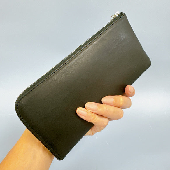 【育てる革シリーズ】 薄くて軽いL字長財布　24枚カード　イタリアンレザー　maine