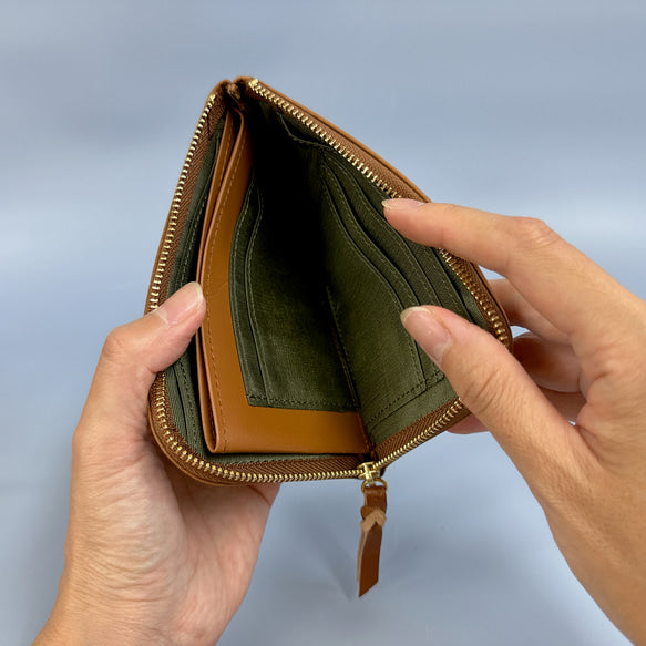 【育てる革シリーズ】 薄くて軽いコンパクトな財布　10枚カード　イタリアンレザー　maine　引手革